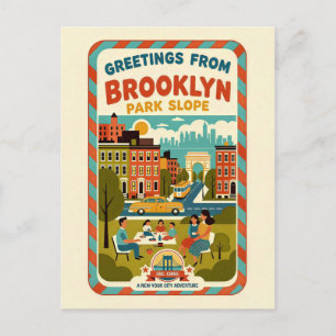 Park Slope Brooklyn NY Retro 1950s Travel  Postcard