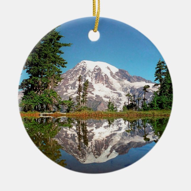 Park Tahomas Looking Glass Mt Rainier Ceramic Tree Decoration (Front)