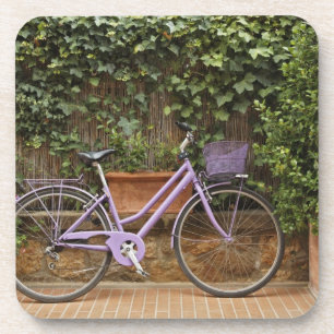 Parked bicycle, Pienza, Italy, Tuscany Coaster