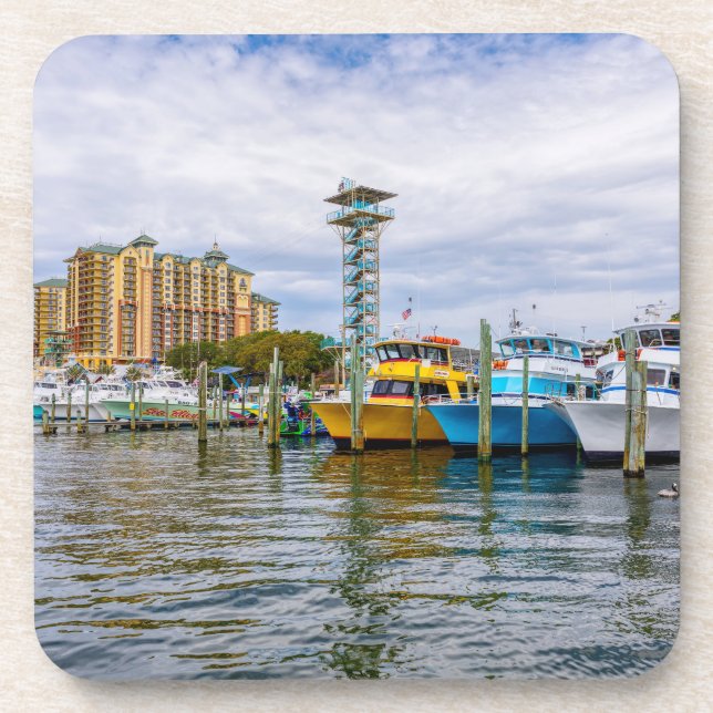 Parked Boats Destin Florida Harbour Coaster Set (Front)