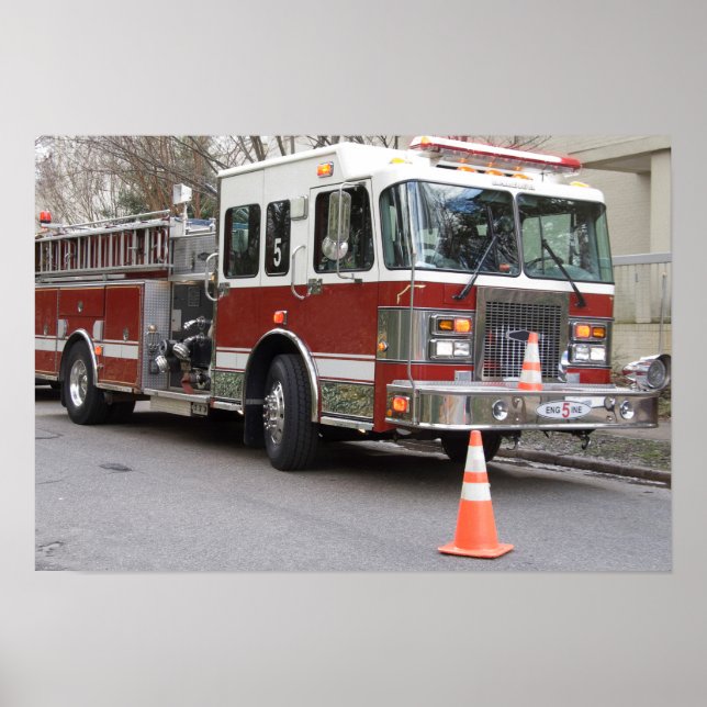 Parked Red Fire Engine Poster (Front)