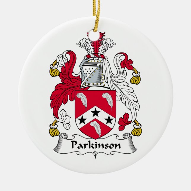 Parkinson Family Crest Ceramic Tree Decoration (Front)