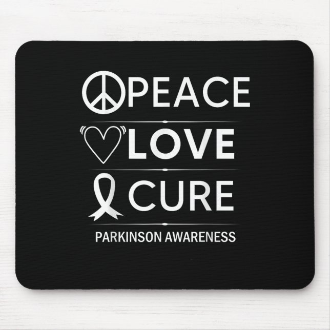Parkinsons Disease Awareness Peace Love Cure Mouse Pad (Front)