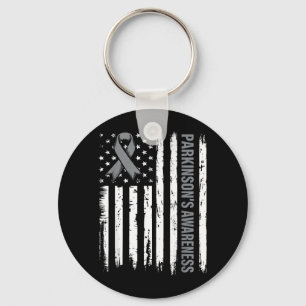 Parkinsons Disease Awareness Ribbon American Flag Key Ring