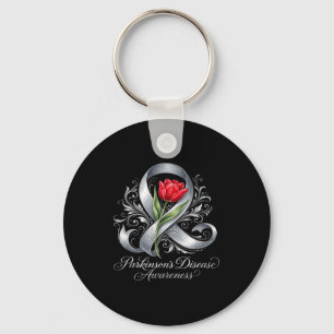 Parkinson's disease awareness silver ribbon and key ring