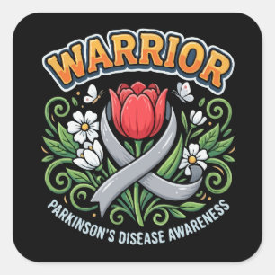 Parkinson's Disease Awareness Warrior Red Tulip Square Sticker