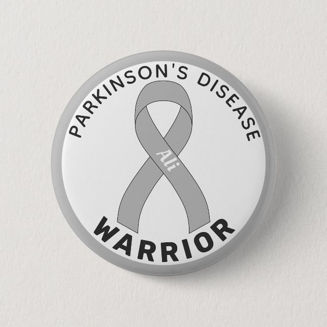 Parkinson's Disease Warrior Ribbon White Button (Front)