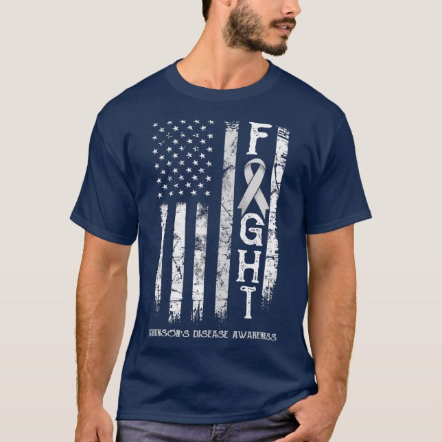 Parkinsons Disease Warrior US Flag T-Shirt (Front)