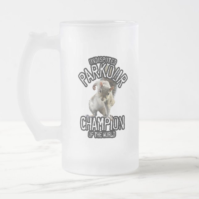Parkour Squirrel - funny freerunning Frosted Glass Beer Mug (Left)