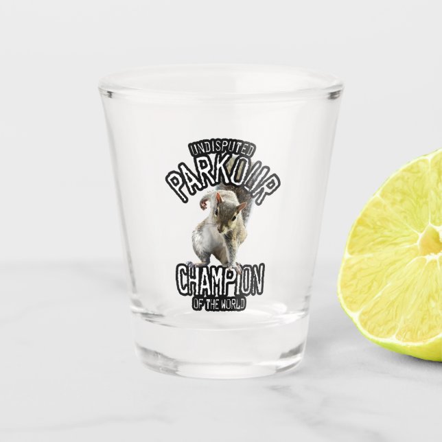 Parkour Squirrel - funny freerunning Shot Glass (Front)