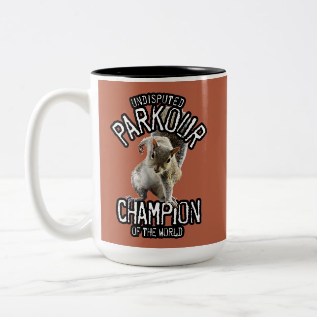 Parkour Squirrel - funny freerunning Two-Tone Coffee Mug (Left)