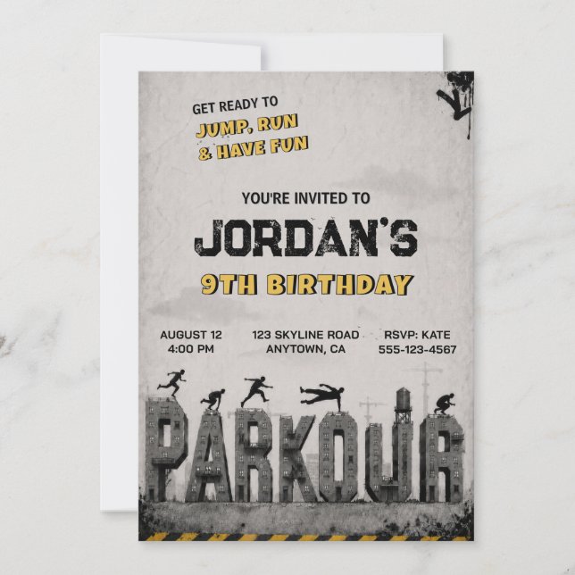 Parkour Trampoline Birthday Party Invitation (Front)