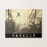 Parkour Urban Free Running Free Styling Art Sepia Jigsaw Puzzle<br><div class="desc">A modern artist's impression of parkour being practiced in an urban back street in sepia tones.</div>