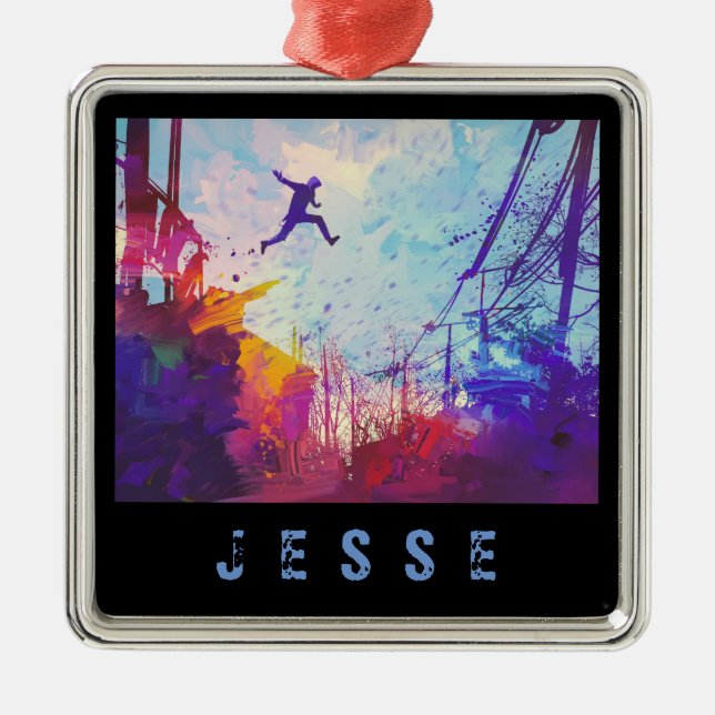 Parkour Urban Free Running Sport Personalised Name Metal Tree Decoration (Front)