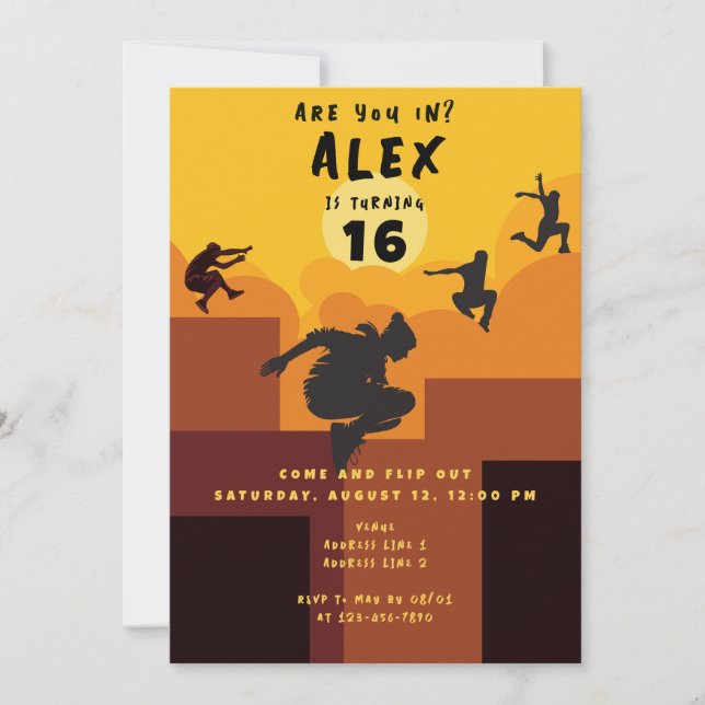 Parkour Urban Free Running Teen Any Age Birthday Invitation (Front)