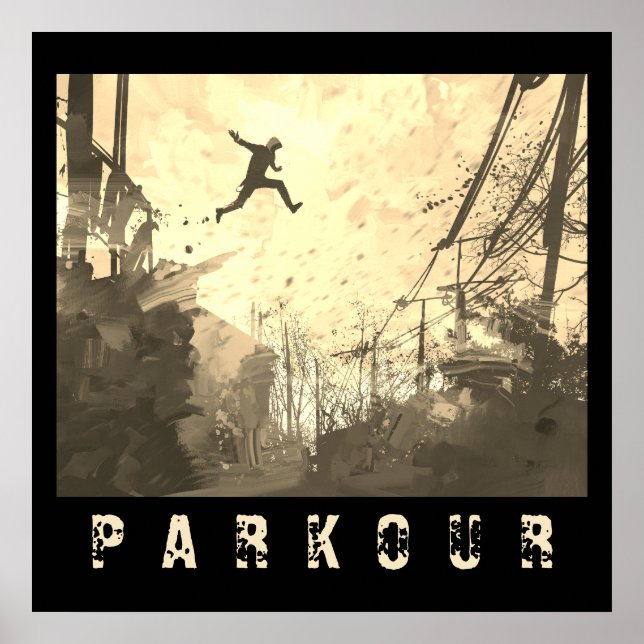Parkour Urban Obstacle Course Modern Sepia Poster (Front)