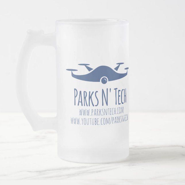 Parks N' Tech Quadcopter New Frosted Glass Beer Mug (Left)