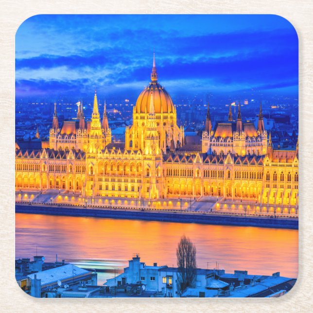 Parliament Budapest Square Paper Coaster (Front)