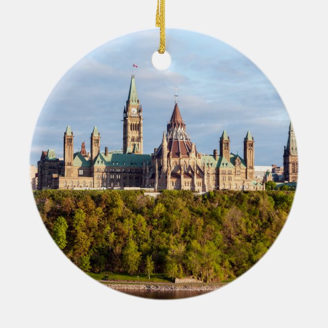 Parliament Hill in Ottawa - Ontario, Canada Ceramic Tree Decoration (Back)