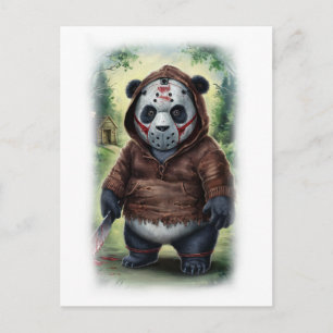 Parody Horror Panda Movie on a White Holiday Postcard