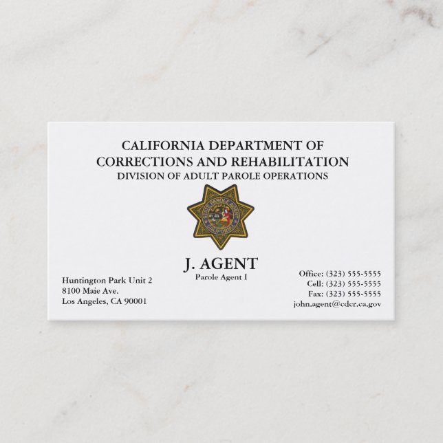 Parole Agent Business Card (Front)