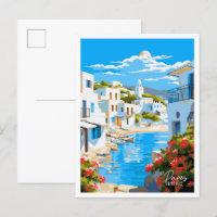 Paros Greece Art Vintage Travel Illustration