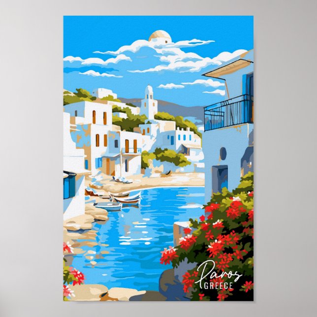 Paros Greece Art Vintage Travel Illustration Poster (Front)