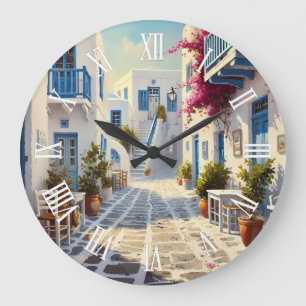 Paros Greece Islands Travel Watercolor  Large Clock