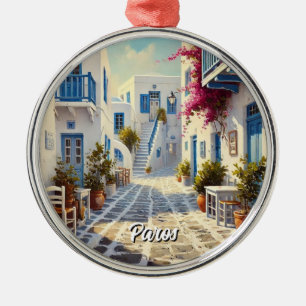 Paros Greece Islands Travel Watercolor  Metal Tree Decoration