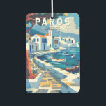 Paros Greece Travel Art Vintage Car Air Freshener<br><div class="desc">Paros retro vector travel design. Paros is a Greek island in the Aegean Sea best known for its beaches and traditional villages.</div>