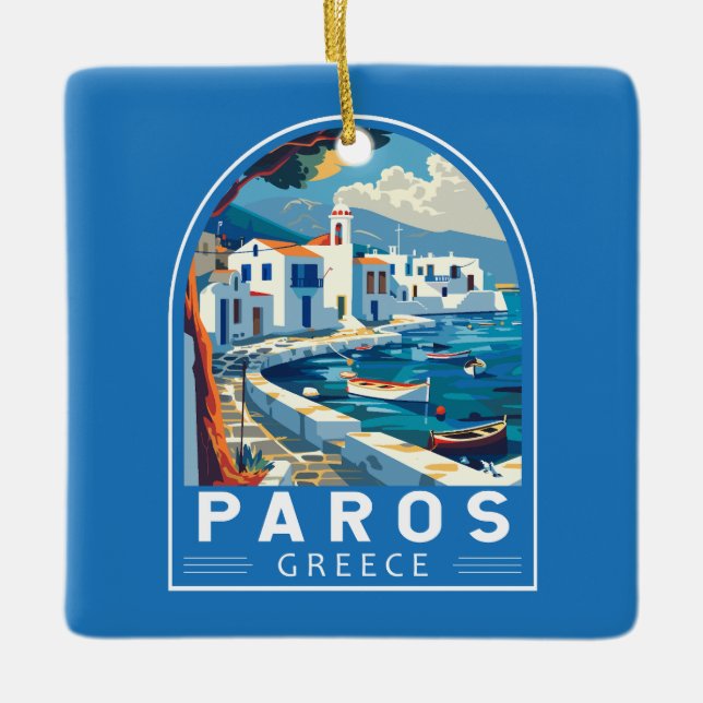 Paros Greece Travel Art Vintage Ceramic Ornament (Front)