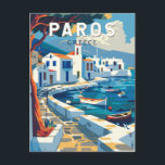 Paros Greece Travel Art Vintage Postcard<br><div class="desc">Paros retro vector travel design. Paros is a Greek island in the Aegean Sea best known for its beaches and traditional villages.</div>