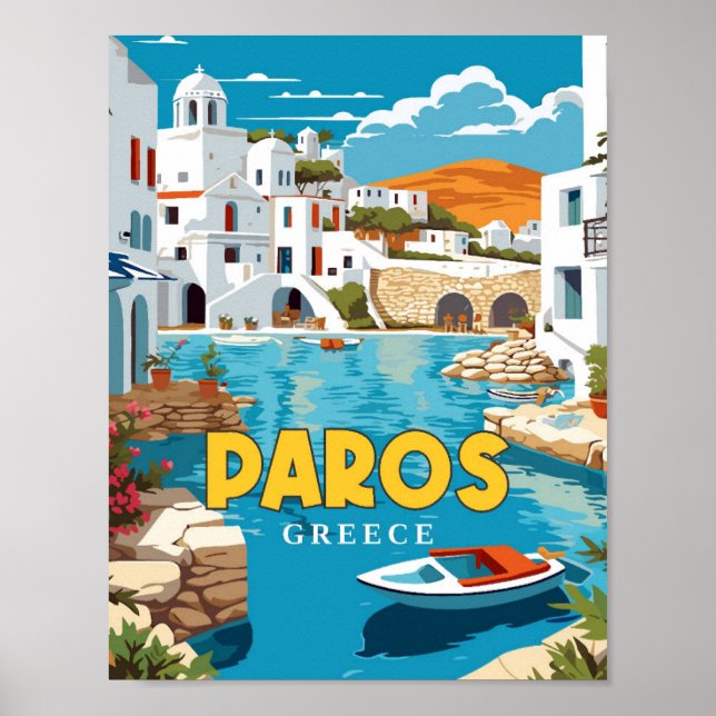 Paros Greece vintage travel illustration Poster (Front)