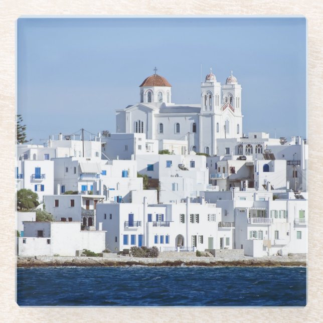 Paros Village Naoussa Island View Glass Coaster (Front)