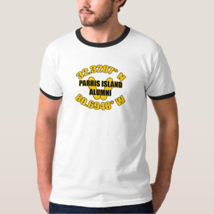 Parris island Yellow Footprints/ Longitude and Lat T-Shirt