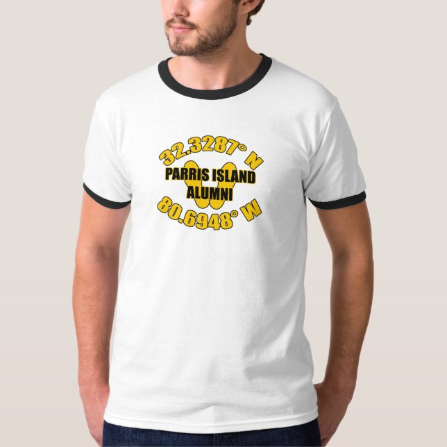 Parris island Yellow Footprints/ Longitude and Lat T-Shirt (Front)