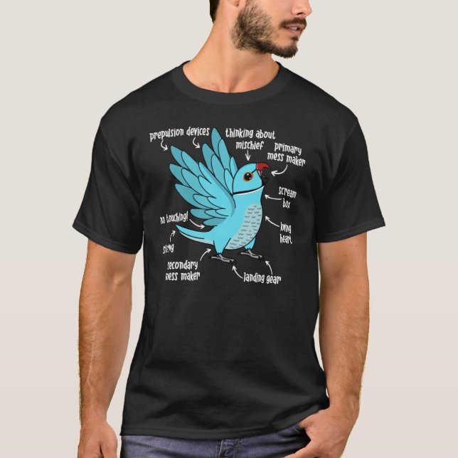 Parrot Anatomy I Blue Indian Ringneck T-Shirt (Front)