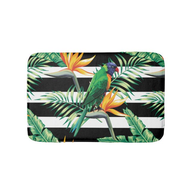 Parrot And Floral Exotic Pattern Bath Mat (Front)