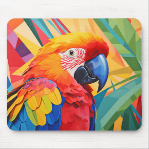 Parrot Animal Bird Portrait Colourful Painting Mouse Pad