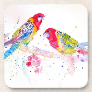 Parrot art Watercolour Painting Aqua Teal Coaster