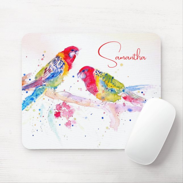 Parrot art Watercolour Painting Red Blue Colorful Mouse Pad (With Mouse)