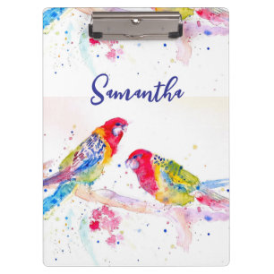 Parrot art Watercolour Painting Red Blue Colourful Clipboard