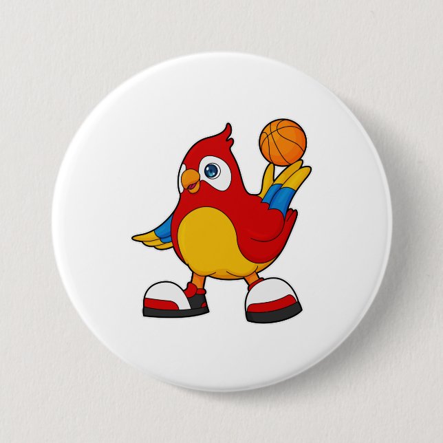 Parrot as Basketball player with Basketball 7.5 Cm Round Badge (Front)