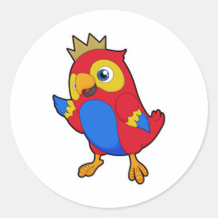 Parrot as King with Crown Classic Round Sticker