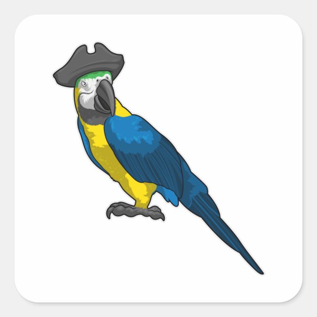 Parrot as Pirate with Hat Square Sticker (Front)