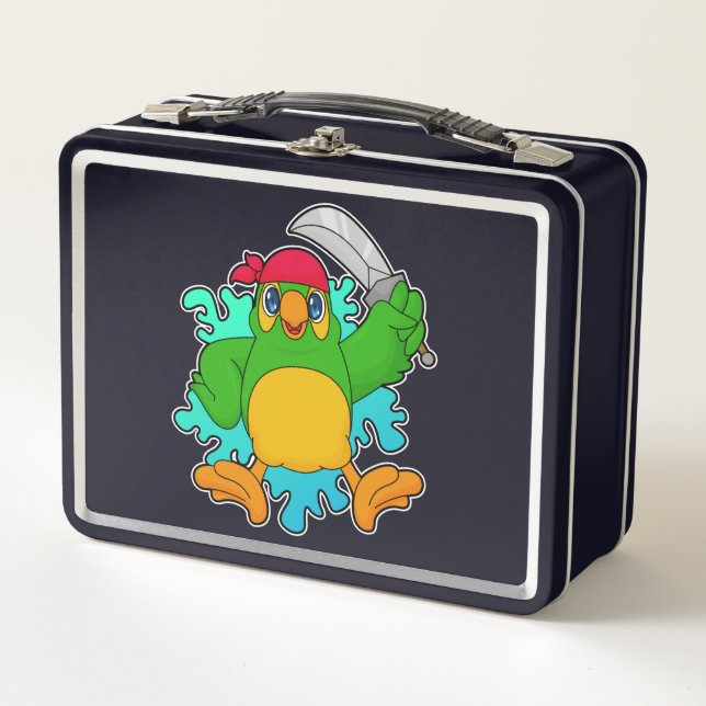 Parrot as Pirate with Sword Metal Lunch Box (Front)