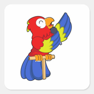 Parrot as Singer with Microphone Square Sticker