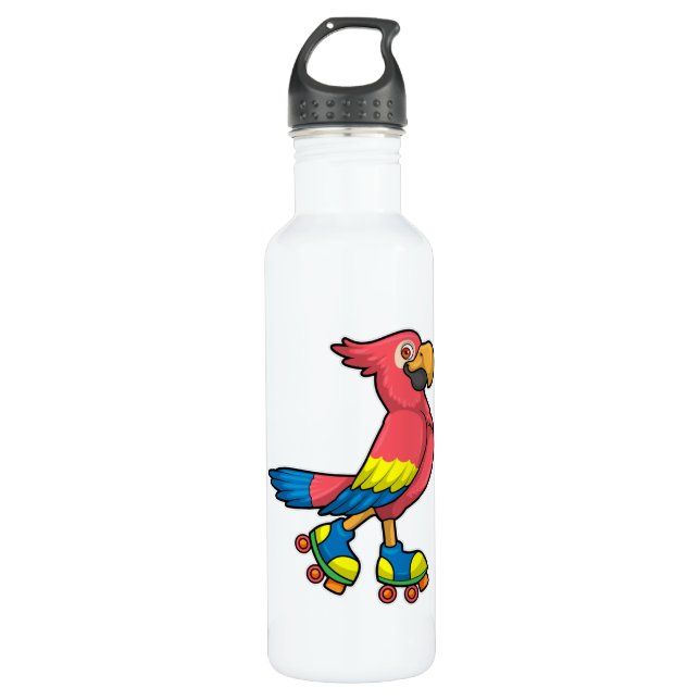 Parrot as Skater with Roller skates 710 Ml Water Bottle (Front)