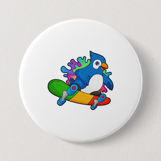 Parrot as Skater with Skateboard 7.5 Cm Round Badge (Front)
