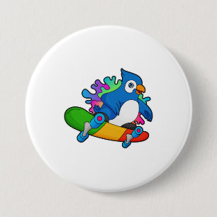Parrot as Skater with Skateboard 7.5 Cm Round Badge